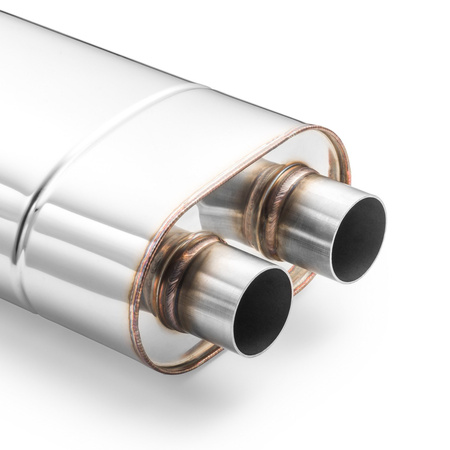 Sportowy Tłumik Przelotowy EM004 Eliptyczny – Przetłoczony, Uniwersalny, Stal Kwasoodporna T304